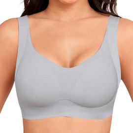 Jouica Soft Sleep Wirefree Bras for Women Full Coverage No Underwire Everyday Bras Comfortable Sports Bras Padded,Gris/Correas de Ajuste,Grande