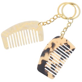 OATIPHO 2pcs Mini Wide Tooth Comb Keychain Portable Small Detangling Combs for Travel Compact Acetate Hair Accessories Lightweight for Go Use Random Color