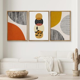 SIGNWIN Framed Canvas Print Wall Art Set Mid-Century 1960s Circle Plant Collage Abstract Shapes Illustrations Modern Art Contemporary Minimal Ultra for Living Room, Bedroom, Office - 16"x24"x3 NATURAL