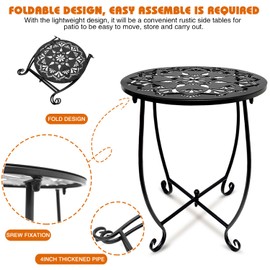 Patio Side Tables, 14 Inch Weather Resistant Metal Outdoor Side Table, Round Outdoor End Table Side Table for Patio Yard Porch Balcony Garden Bedside, Plant Stand for Indoor Outdoor -1Pack | Fashion&cool