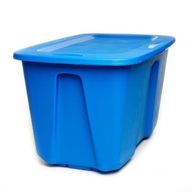 Homz Plastic Storage Tote with Lid, 32 Gallon, Blue, Stackable, 2-Pack