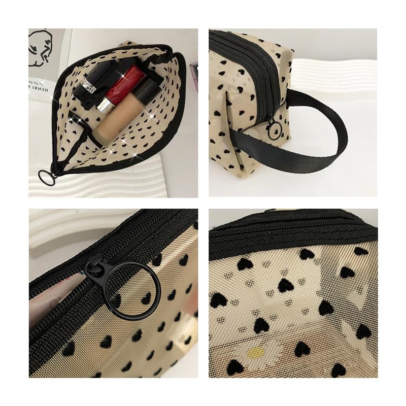 Clapoyis Portable Mesh Cosmetic Pouch, Mini Bag Set of 5