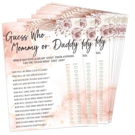 Baby Shower Games - Guess Who Mommy or Daddy Game for 30 Guests with Game Cards, Gender Reveal Game, Boho Floral Baby Shower Supplies (47)