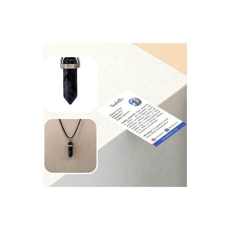 VIE VIE Double Point Pencil Pendant, Black String (Sodalite)