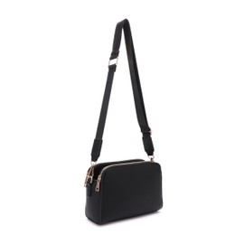 JESSIE & JAMES Triple Zip Crossbody Concealed Carry Bag Small Crossbody Camera Bag Purse with Wide Shoulder Strap_Black