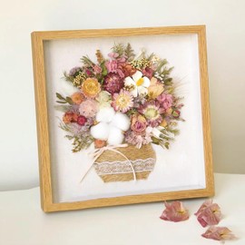 2pcs Shadow Box Frame Display Case 8x8'', Dried Flower Photo Frame, 3D Picture Frame Display Case Deeper 3cm with Transparent Acrylic Panel for Photos, DIY Crafts, Wedding Souvenir (Wood Color 8x8)