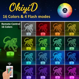 OkiyiD Cheetah Gifts for Boys,Cheetah 3D Night Light with 16 Colors Remote Control,Leopard lamp for Kids Room Wild Animal Themed Decor Birthday Gifts