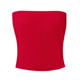 Lazzboy Women's Strapless Sleeveless Tank Top Tube Double Lined Crop For Summer Going Out Tops Women Uk Vest Bandeau Casual Loose Fit Blouse Tunic T Shirts Plain Shirt Eyelet Tees (Red,S)
