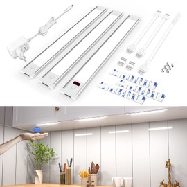 wobsion Under-Cabinet Light, Dimmable, Under-Unit Light with Sensor, LED Strip Kitchen 30 cm x 3 Pieces in White 6000 K, Ultra Thin Kitchen Light Undermount for Wardrobe, Display Cabinet Lighting