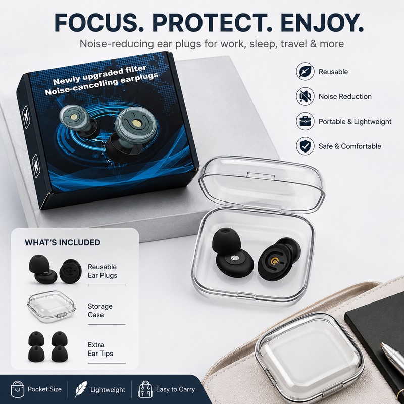 Reusable Noise Reducing Ear Plugs for Sleep – Comfortable In-Ear
