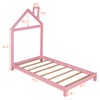 P PURLOVE Twin Size Montessori Floor Bed with House-Shaped Headboard