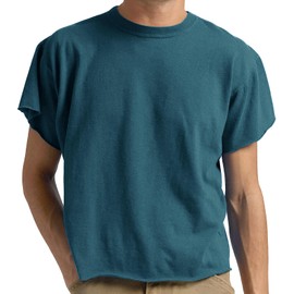 Sunborui Men's Boxy Cropped Raw Cut Tee Short Sleeve Round Neck T Shirts Casual Basic Tops (Cyan Blue,Medium)