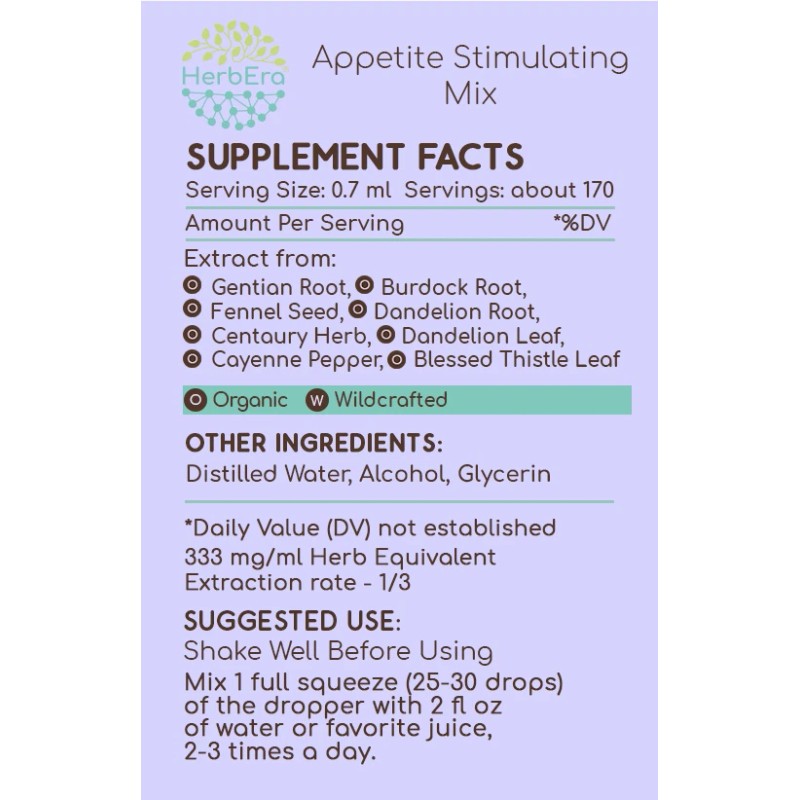 HerbEra Appetite Stimulating Mix Tincture. Appetite Restore - 4 fl