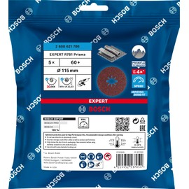 Bosch Professional 5 x Expert R781 Prisma Ceramic X-LOCK Fibre Discs (for Steel, Stainless Steel Sheets, Diameter 115 mm, Grit 60, Accessories Small Angle Grinder)