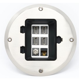 RiteAV - 4 Port HDMI 1 Coax Cable TV- F-Type 1 Cat6 Ethernet Floor Box - Stainless Steel