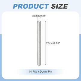 MECCANIXITY 14Pcs Dowel Pin 6mm x 75mm Shelf Support Pin 304 Stainless Steel Shelf Pegs for Shelves Cabinets Furniture Nickel Plated, Silver Tone