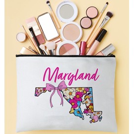 PinPop56 Floral Coquette State Maryland Makeup Bag - Retro Floral State Travel Zippered Makeup Bag Gift For Women - Friends - Maryland Lovers On Birthday - Mothers Day - Holiday