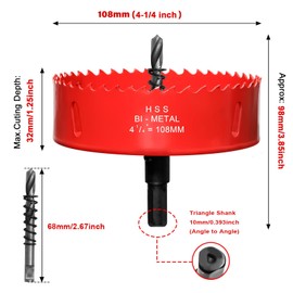 generic 4 1/4 inch Hole Saw for Recessed Light,108mm Handy Hole Saw,4 1/4 Hole Saw Dust Bowl for Recessed Lighting 4 inch, 4.25 inch Bi-Metal Hole Cutter for Wood Metal Plastic(4 1/4 inch), red