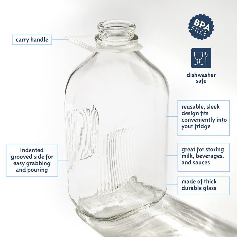 KitchenToolz Glass Milk Jug 64 oz – Half Gallon Jar