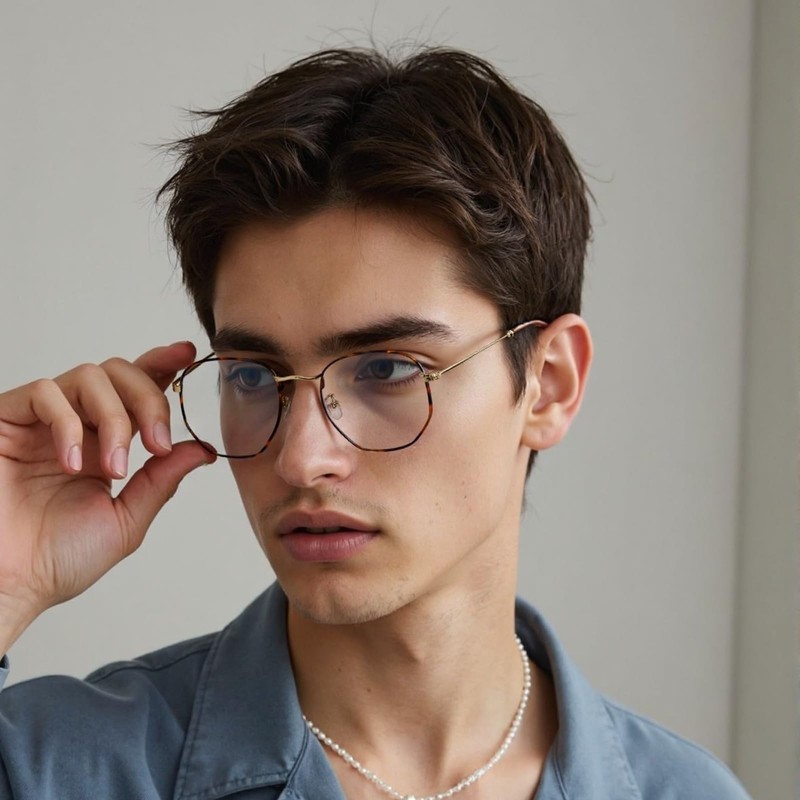 aisswzber Hexagonal Metal Blue Light Blocking Glasses 3548blue-Tortoise