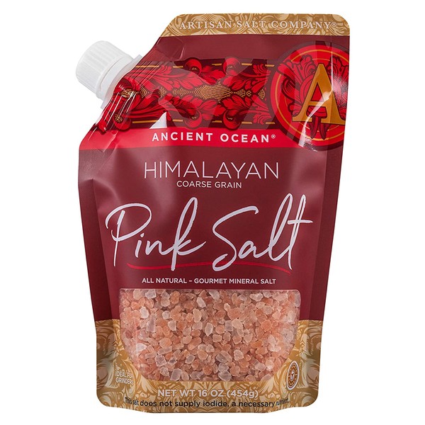 SaltWorks Ancient Ocean Himalayan Pink Salt, Artisan Pour Spout Pouch, Himalayan (Coarse) 16 Oz