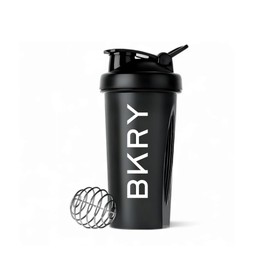 Bvkhary Protein Shaker Bottle with Wire Whisk - BKRY Blender & Mixer with Carry Handle and Measurement Markings - Perfect for Protein Shakes & Supplements. 600ml (BLACK)