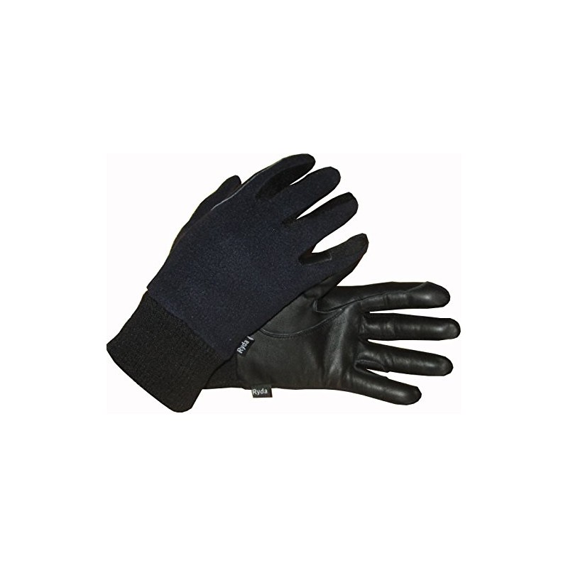 Ryda Childrens Winter Fleece Backed Leather Horse Riding Gloves (Navy