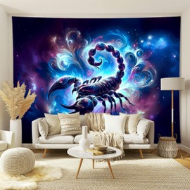 Scorpio Tapestry Wall Hanging Zodiac Sign Decoration Aesthetic for Bedroom Living Room Dormitory Suitable for Teen Boy and Girl Who Like Astrology 59x51 Inches