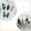 SINHOT Almond Press on Nails Medium - Black Flower Fake