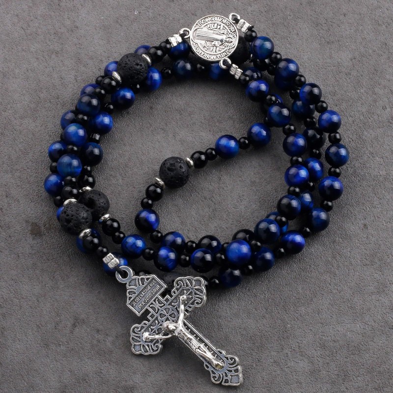 Luomu Lava and Tiger's Eye Stone Rosary 8mm Beads St