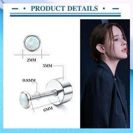 JeryWe G23 Titanium Opal Flat Back Earrings for Women Teen Implant Grade Opal Stud Earrings Hypoallergenic Earrings for Sensitive Ears