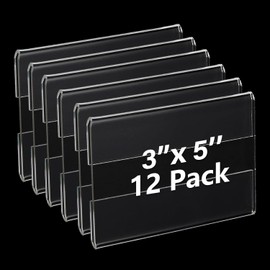 12 Pack Wall Mount Acrylic Sign Holder 3x5 Inch, Clear Plastic Door Sign Holders, Acrylic Picture Frames with Tape Adhesive, Floating Hanging Poster Holder for Office, Store, Restaurant, No Drilling