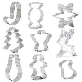 TRIXES 9-Piece Christmas Cookie Cutter Set - Christmas Baking Moulds - Christmas Baking Moulds - Reindeer, Snowman, Angel, Snowflake, Gingerbread Man & Christmas Sock Moulds - Kitchen Supplies for