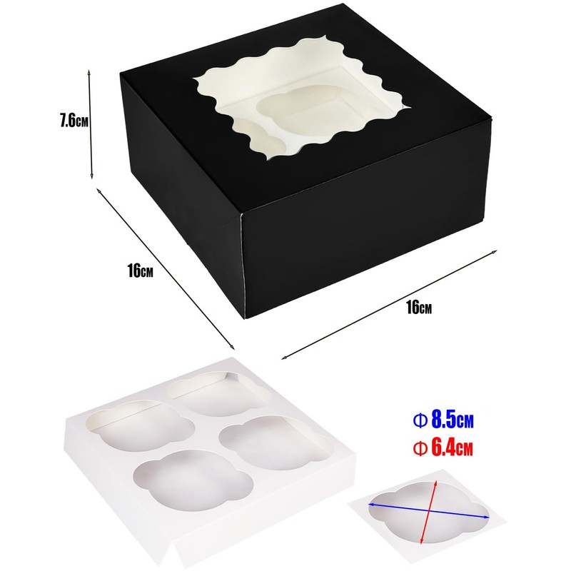Gcardist Automatic Popup 4 Cupcake Boxes with Window Black Pack