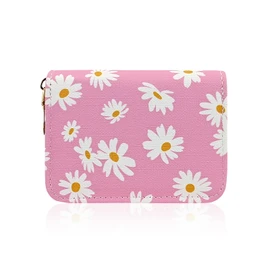 AfitLulu Credit Card Holder for Women, RFID-Blocking Daisy Prints Card Holder Wallet with Zipper 11 Slots Womens Card Organizer (Pink)