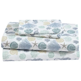 Beatrice Home Fashions Coastal Print Microfiber Sheet Set, Soft, Comfy, 12" Deep Pockets, Queen, Briella