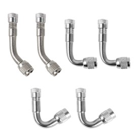 QWORK Valve Extension, 6 Pieces Tyre Valve Extension, Brass Extension Schrader Valve Adapter for Bicycle, Motorcycle, Car, 45°, 90°, 135°, Silver