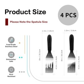 Espátula pequeña profesional, juego de 4 espátulas de metal de acero inoxidable, cortador y volteador de servir para cocina, voltear o cocinar para brownie, galletas, lasaña, panqueques o pastel