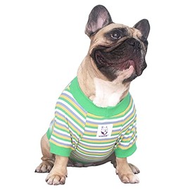 iChoue English Bulldog High Stretchy Breathable Summer Cooling T Shirts Vest Clothes for Medium Dogs Large French Frenchie Pug English Pitbull Boston Terrier Green Stripe - XXLarge