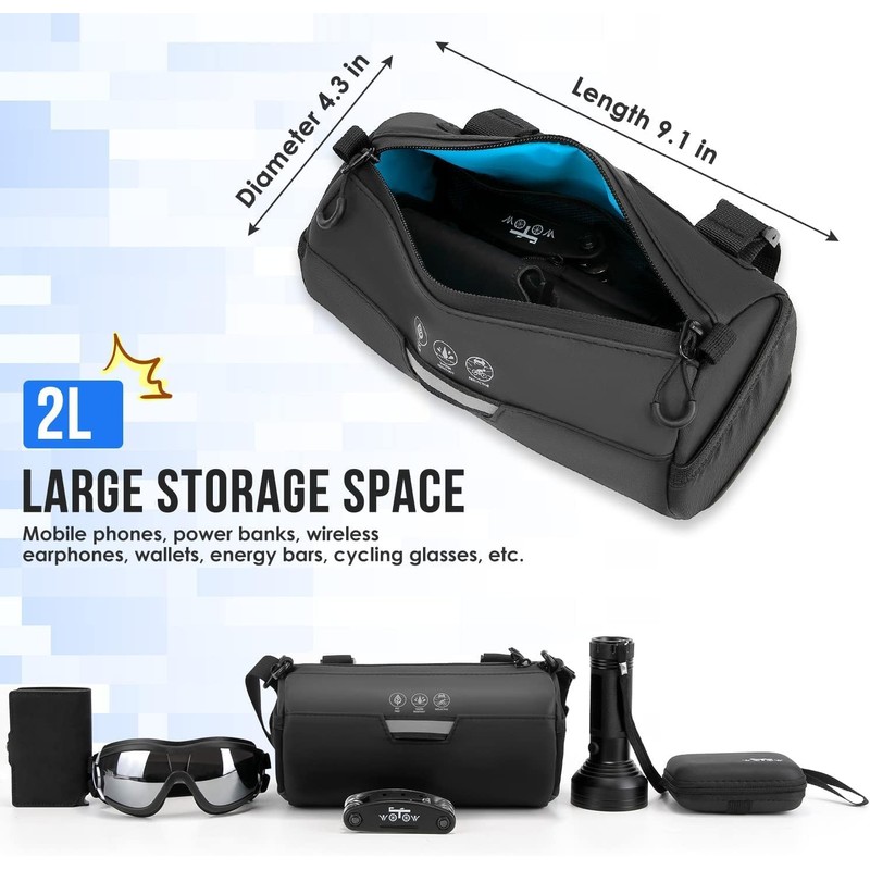 Bike Handlebar Bag, 2L Waterproof Bicycle Front Bag Dry Roll