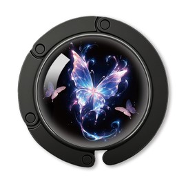 YAZMEEN Butterfly Foldable Purse Hook for Table, Glowing Blue Pink Butterflies, Women's Handbag Hanger Holder, Portable Purse Table Hanger, Funny Desk Hook Gifts for Women Mom Wife Sister Friend BFF