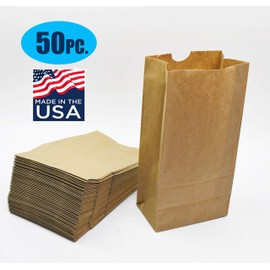 Kraft Paper Lunch Bags, paper Bread Bags sandwich bags Grocery Brown Bags Paper Snack Bags,Arts/School Bags Gift Party 5 X 3-1/8 X 9-3/4 Inch Made in USA (50 PACK)