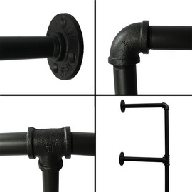 Topower Industrial Country Style Decorative Pipe Wooden Wall ShelvesRustic DIY Ceiling Pipe Shelf Wall Vintage Hung Bracket Industrial Shelves (Black)