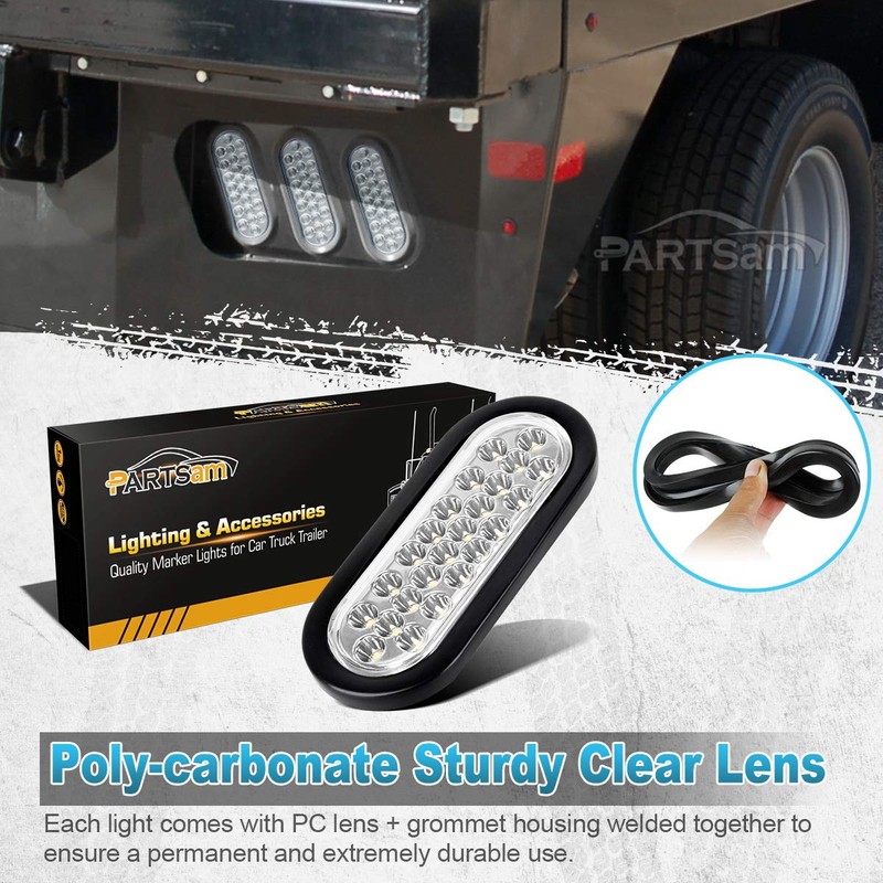 Partsam 2x Oval Clear Lens White Stop Turn Tail Backup
