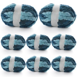 8 Pcs Chunky Yarn for Hand Knitting - Chunky Chenille Yarn for Crocheting - Fluffy Yarn for Crochet - Jumbo Yarn for Hand Knitting 227 yds 61.6 oz of Super Bulky Yarn (Dark Blue-Blue-Black)
