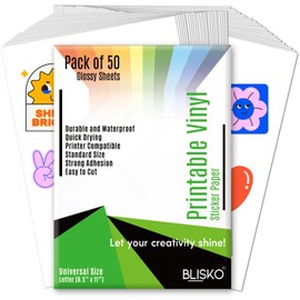 Printable Vinyl Sticker Paper – 50 Sheets 8.5x11” Sticker Paper for Inkjet Printer, Quick-Drying, Waterproof, Vivid Colors & Tear-Resistant, Easy to Cut, Cricut Compatible, DIY Sticker & Labels