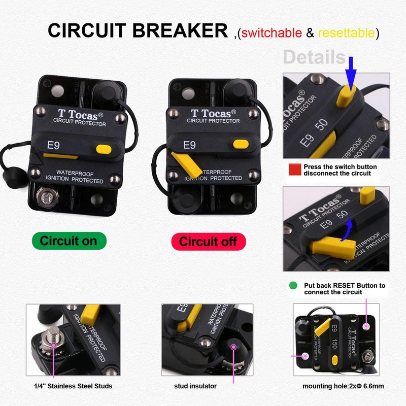 T Tocas E9 Hi-Amp 120A Amp Car Circuit Breaker with