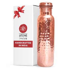 STORE INDYA 30oz Pure Copper Water Bottle for Drinking – Large Handcrafted Ayurvedic Copper Water Bottle, Leak Proof Lid – Smooth Finish Copper drinking water Bottle – Copper Drinking Water Bottle