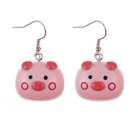 Cute Pink Pig Dangle Hook Hoop Earrings for Women Resin Animal Pet Drop Dangling Fake Huggie Hoops Earring Lovely Jewelry Gifts Christmas