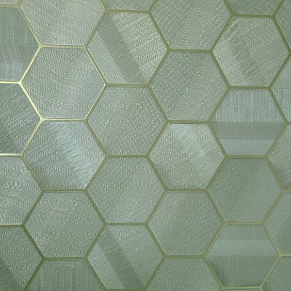 Zambaiti Parati Hexagon Green Gold Metallic Textured Wallpaper Geometric Faux